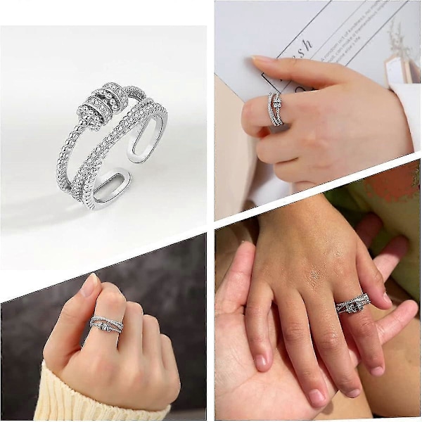 Till Min Dotter Fidget Ring För Ångest - Fidgetringar För Ångest För Kvinnor Justerbar Stackbar Ångestlindrande Regnbågsfidgetring Smycken Presenter silver