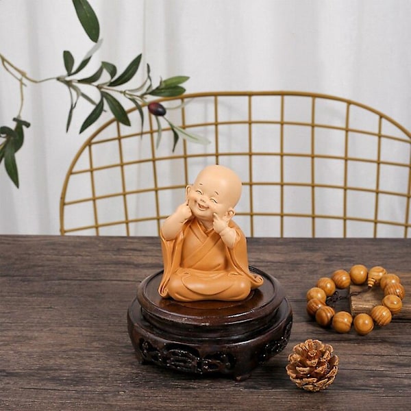 Liten munkfigur Mini munkstaty Söta Buddha munkstaty Munkfigurer Religion Hartshantverk Skrivbordsminiatyrer Dekoration   Fingerfärdighetsspel C