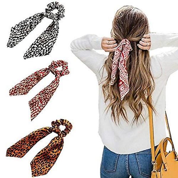 3 st silkescrunchies leopard elastiska hårband scrunchie