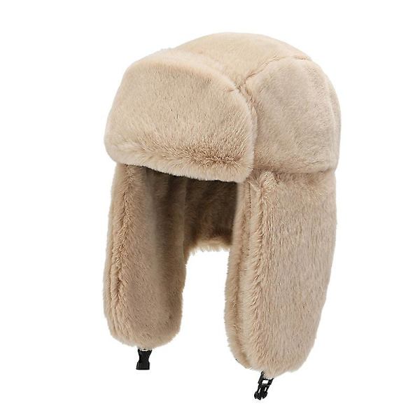 Vintercykling Ski Hat Varme Ørevarmere Fortykke Plys Øreklappet Hat Til Mænd Kvinder Faux Fur Vindtæt Hue Russisk Bomber Hat khaki