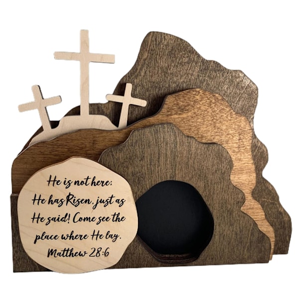 Indoor Easter Sign Creative Shape Delicate 3D Visual Effect Handmade Indoor Easter Cross Tomb Desktop Wooden Decor