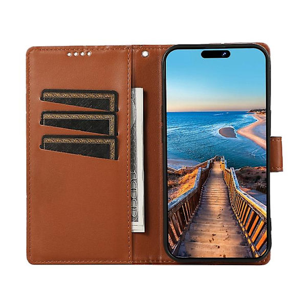 Til Samsung Galaxy S22 Ultra 5g PU Ægte Læder Tekstur Prægning Linje Mobiltelefon Etui Brown