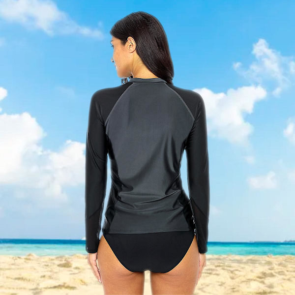 Dames Langærmet UV Solbeskyttende Rash Guard Skjorte Badetøj Top til Kvinder XL