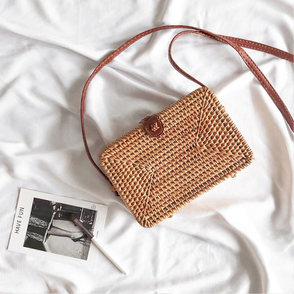 Handvävd Rund Rottingväska Retro Flätad Rund Halmväska Gåva Till Flickvän Fru Dotter Small Square Bag