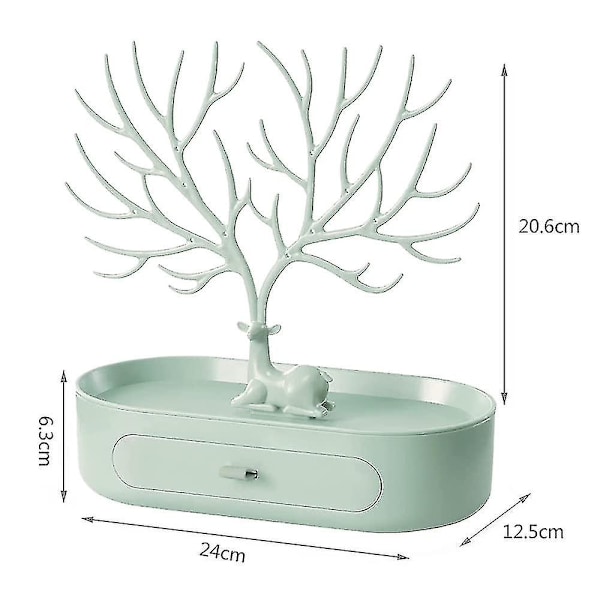 Hjortehorn Smykkesta, Halskjede Oppbevaring, Smykkeholder Med Skuffer, Ørepynt Holder, Armbånd Stativ, Smykke Tre Green