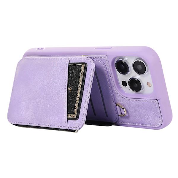 Glidelås lommebok telefondeksel kickstand PU skinnbelagt TPU-deksel for Iphone 15 Pro Max Purple