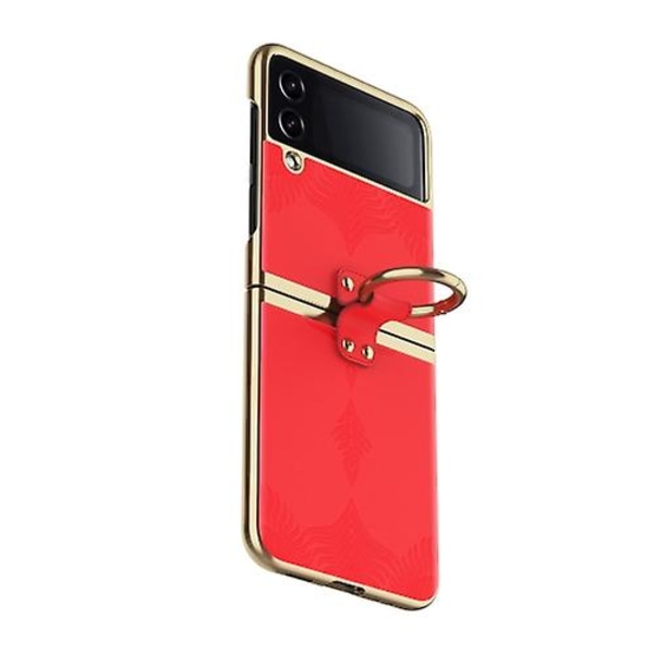 For Samsung Galaxy Z Flip4 Elektroplateret Præget Læder Mobiltelefon Etui Med Ring Red