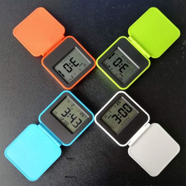 Compact Digital Travel Alarm Clocks,battery Operated Small Travel Clock With Night Light,portable Folding Mini Pocket Temperature Clock (orange)