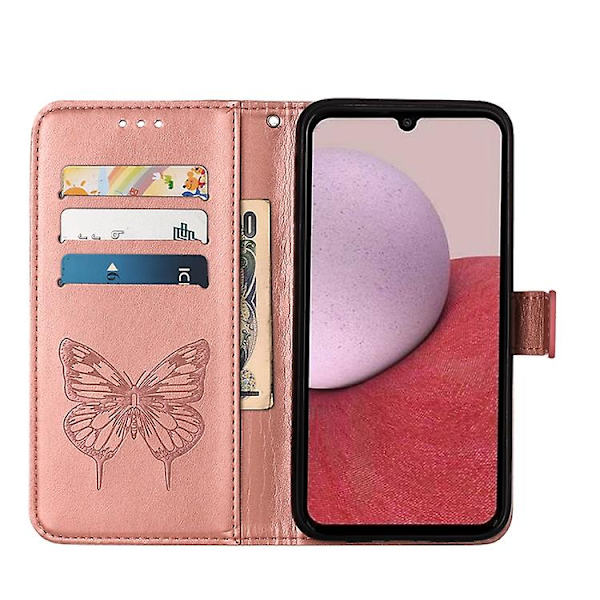 Mobiltelefonskal i präglad fjärilsläder för Samsung Galaxy A25 5g / A24 Rose Gold