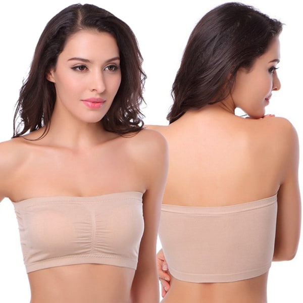Women's Padded Bandeau Bra Tube Tops with Removable Pads Strapless, 1 Pack, Beige-XXL Beige XXL