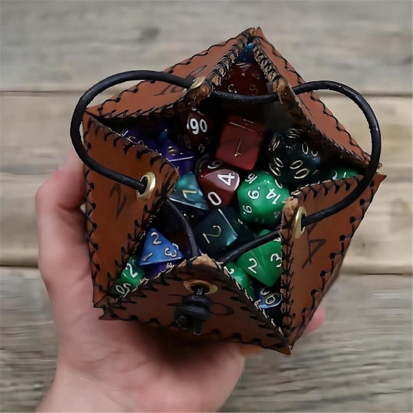 PU Læder D20 Terningpose, Polyhedral Terningpose Bærbar Snørepose til , Spil, DND Terningpose, Br