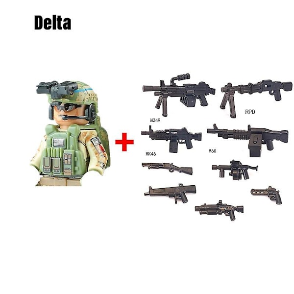 Militära byggklossar Soldatfigurer Gåvor Leksaker Vapen Gevär Special Force SWAT Arméväst Hjälm Explosionssäkra kläder MOC   Fingerfärdighetsspel Delta--1PCS
