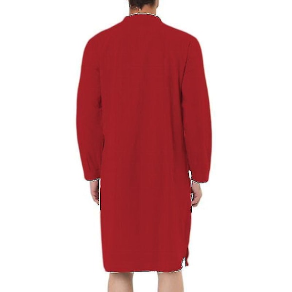 Herren Nattkjole Bomulls Søvnkjole Scoop-hals Side Split Kneelengde Med Lomme Red L