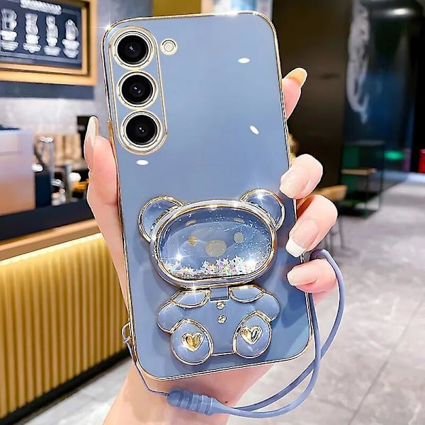 Glass Quicksand Bear Case för Samsung S24 Plus S23 FE S22 S20 FE S10 Lite S23 S21 Ultra S9 Plus S21 FE S24 Ultra Plating Cover