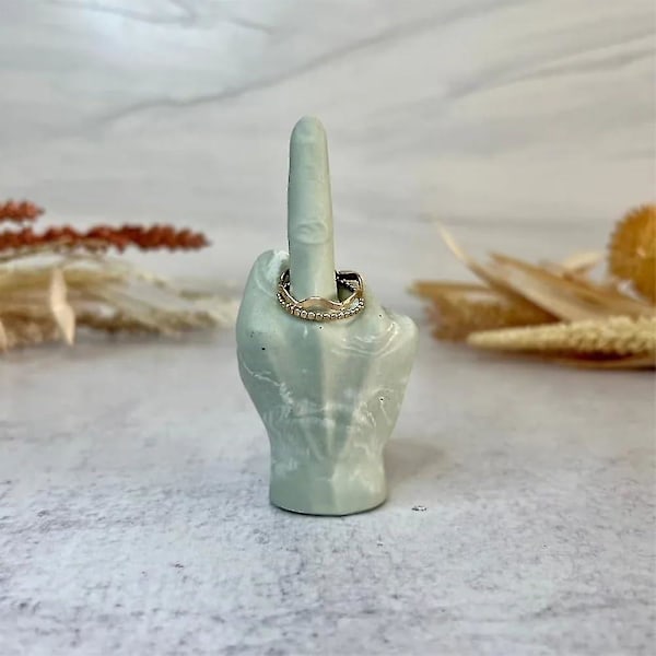 Sjov Langfinger Ringeholder, Marmorstruktur Resin Spoof Langfinger Smykke Display Stativ Til Ringe Organizer Sjov Smykkebakke Green