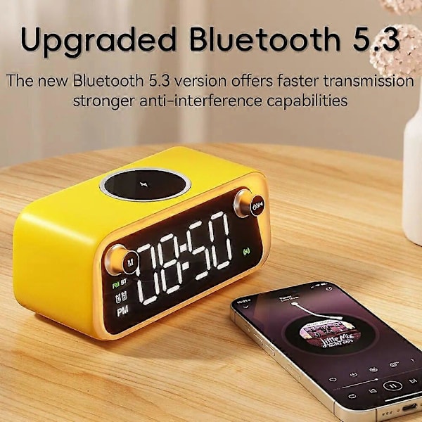 WEKOME Multifunktionell Trådlös Bluetooth-högtalare 15W Snabbladdningsstation TF RGB Nattlampa Skrivbords LED Digital Väckarklocka Yellow