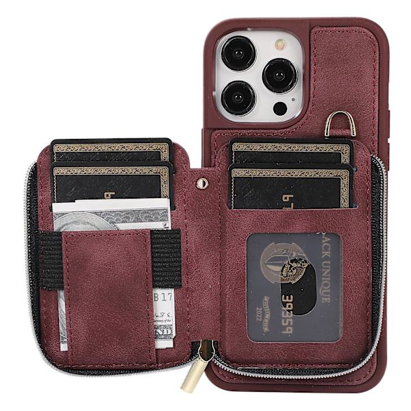 Dragkedja Plånbok Telefonfodral Stativ PU Läderbelagd TPU Skal till Iphone 15 Pro Max Wine Red
