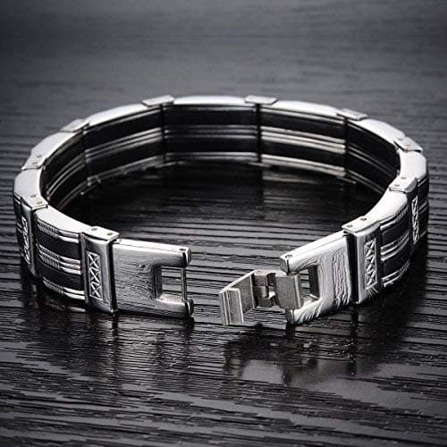 Herre Armbånd, Eksklusivt Sort Sølv Stribet Armbånd Armsmykke Armbånd Håndled, Rustfrit Stål