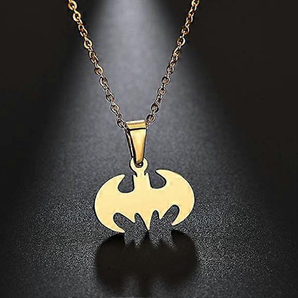 Fladdermus Hängsmycke Halsband Kirurgiskt Rostfritt Stål Allergivänligt Superhjälte Halsband för Barn och Batman-älskare Gold