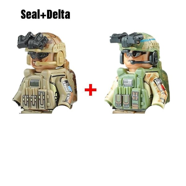 Militære byggeklosser Soldatfigurer Gaver Leker Våpen Pistoler Spesialstyrke SWAT Arm Vest Hjelm Eksplosjonssikker Klær MOC   Fingerferdighetsspill Seal Delta--2pcs