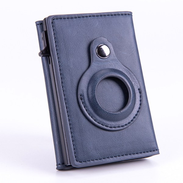 Automatic pop-up Airtag positioning tracker card holder, RFID anti-theft aluminum alloy card holder blue