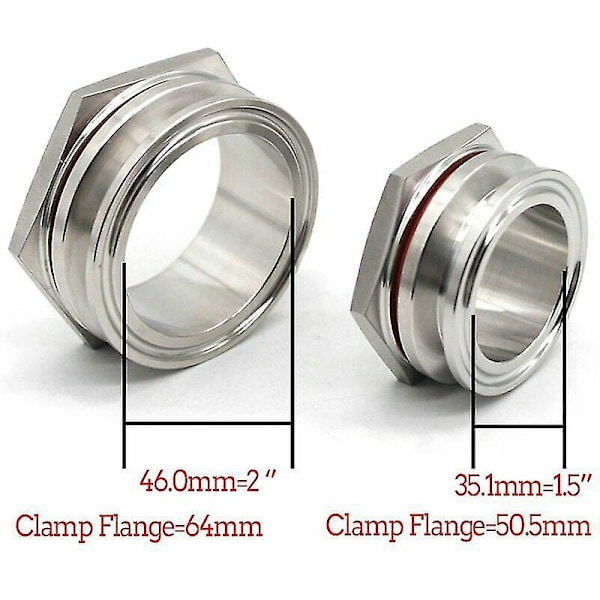 Hitsaamaton Bulkhead-liitäntä Ruostumaton Teräs Ss304 1.5\"/2\" Tri Clamp -kattilaan 2 inch