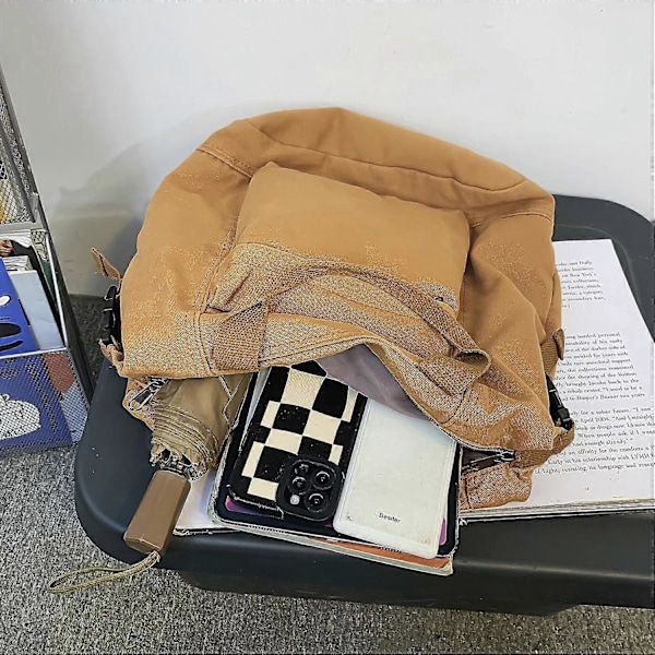 Rygsæk til kvinder Canvas Vintage Taske Casual Rejse Dagrygsæk, Kvinders Mode Rygsække Æstetiske Punge (Grøn) Off-white