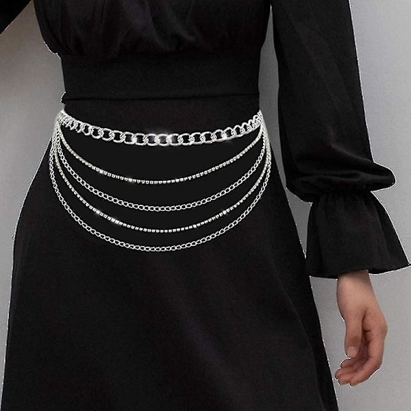 Boho Lagdelt Kroppskjede, Rhinestones Mage Midjekjede Fest Kroppssmykker Tilbehør