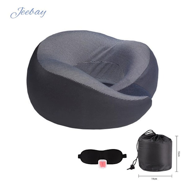 U-formet pute memory foam nakkepute reise bærbar sett Black+eye mask+ear plugs