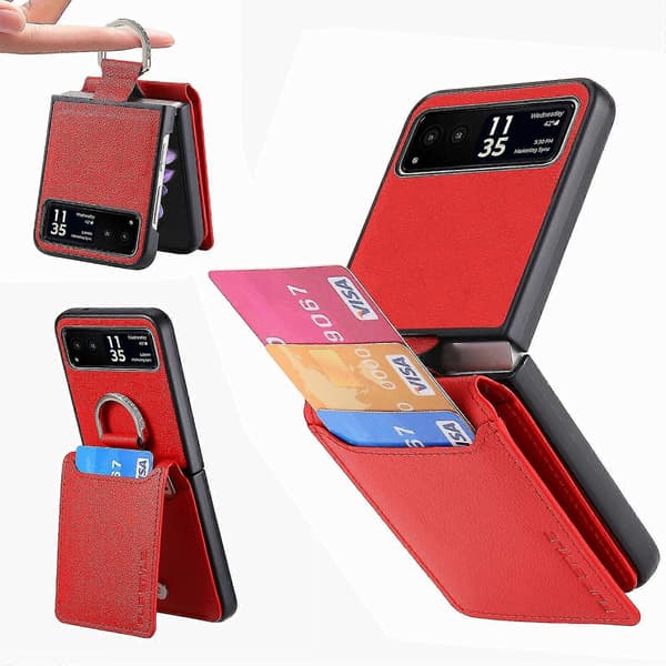 Litchi Texture Læder Telefon Etui Til Motorola Razr Red