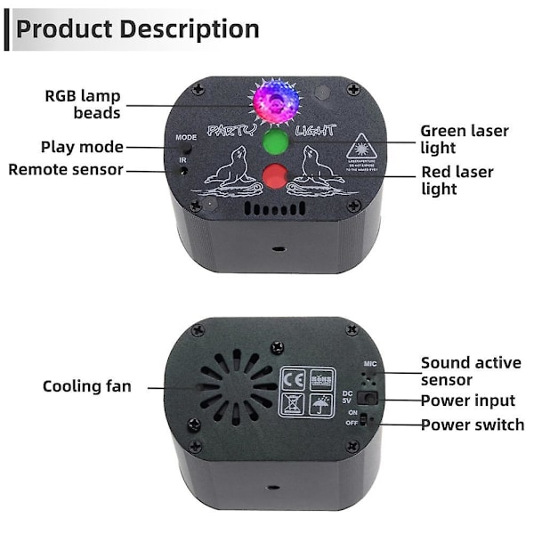 Mini USB-laddningsbar DJ-discolampa med strobe-laserprojektor USB Powered