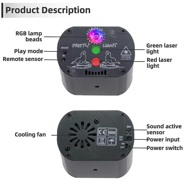 Mini USB Opladning DJ Disco Lys Strobe-laser Projektor Lampe Rechargeable Battery