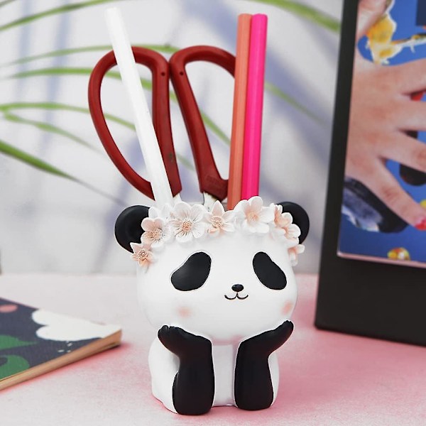 Sød harpiks panda penneholder, dyr blomst blyant kop blyant holder pot arrangør tegneserie pen beholder makeup børsteholder