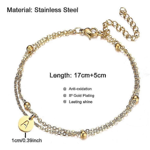 Minimalistisk Design Rostfritt Stål Skiva Mynt Bokstav Initial Armband För Kvinnor Flerlagers Kedja Alfabet Berlock Armband Smycken C Silver