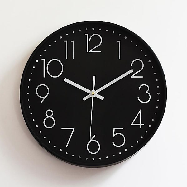 Hiljainen seinäkello, seinäkello, kvartsikello, kolmiulotteinen digitaalinen asteikko, seinäkello, kello, 12 tuumaa, 30CM Black frame