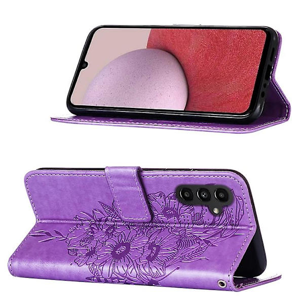 Mobiltelefonskal i präglad fjärilsläder för Samsung Galaxy A25 5g / A24 Purple