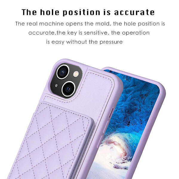 Bf25 för iPhone 14 Plus korthållare stativ telefonfodral kollisionstålig läderbelagd Tpu-skydd Purple