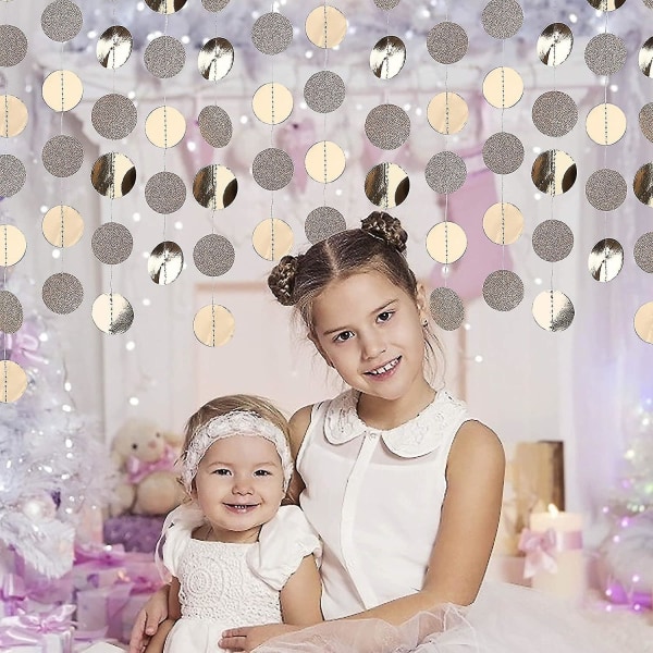 Glitter Paper Garland Circle Dots Juhlakoristelu Riippuva Streamer Banneri 26,25 Ft Syntymäpäiväjuhliin, häihin, Vauvakutsuihin, Jouluun (samppanja Gol