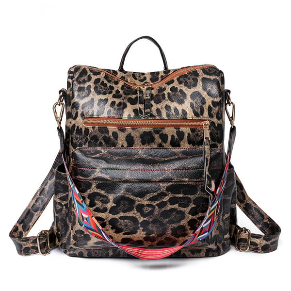 Retro Ryggsäck för Kvinnor med Stor Kapacitet Leopard Brown