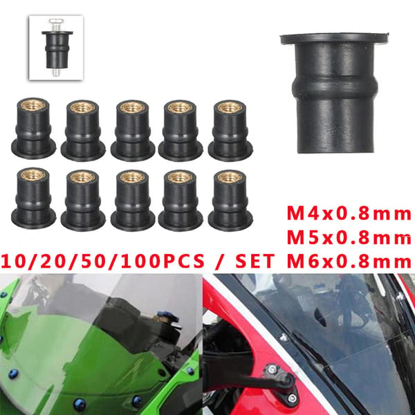 Metrisk M4 M5 M6 Gummi Brønnmutter 4/5/6mm Universal Motorsykkel Vindskjerm Mutter Messingmutter M6 10PCS