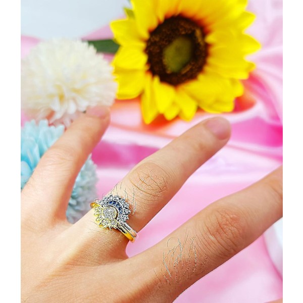 Måne och Sol Ringar, Alla hjärtans dag Presenter till Fru Man Matchande Ringset, För Kvinnor Män Förlovade Förlovade Fingerringar Årsdag Size 9