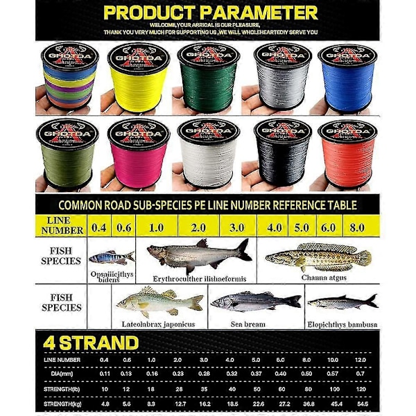 Fiske line 300m 500m 1000m 4 tråder multifilament fiskesnøre karpefiske 10-120lb Multicolor