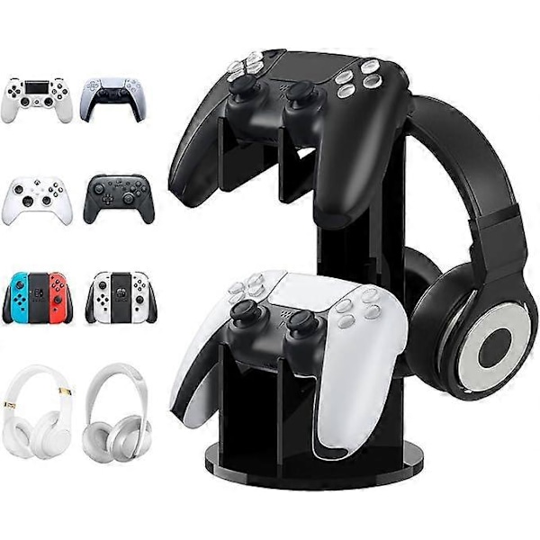 Spillkontrollstativ/Hodetelefonstativ, 2-i-1 Akryl Universalstativ, Passer for PS4 PS5 Xbox One Xbox Series Stativ Spilltilbehør, Kontrollør He black