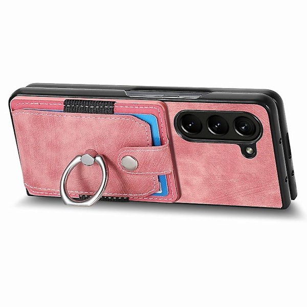 Retro Skin-følelse Ring Multi-kort Lommebok Mobiltelefonveske for Samsung Galaxy Z Fold5 5g Pink