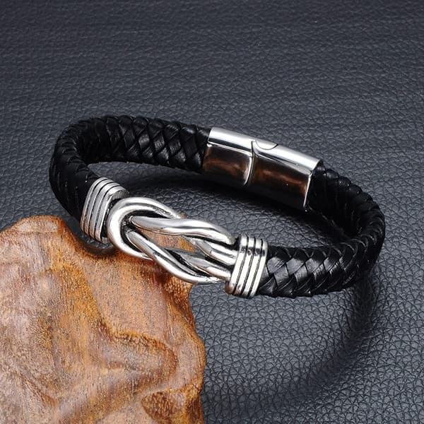 Läderarmband för män med oändlighetsknut, Punk-smycken armband i läder