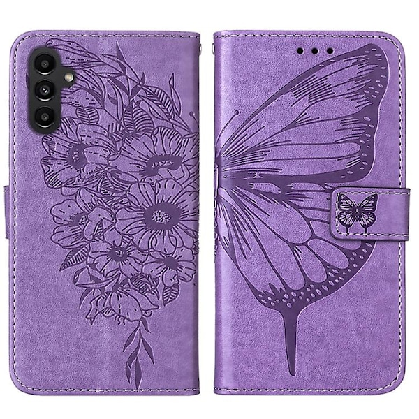Mobiltelefonskal i präglad fjärilsläder för Samsung Galaxy A25 5g / A24 Purple