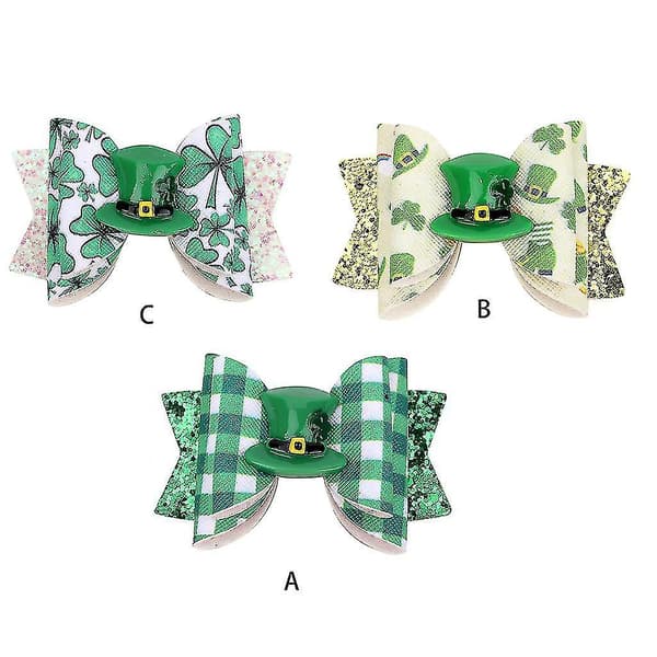 Sankt Patricks Dag Sequins Hårnåle Med Læderbue Tophat Bue Barrette