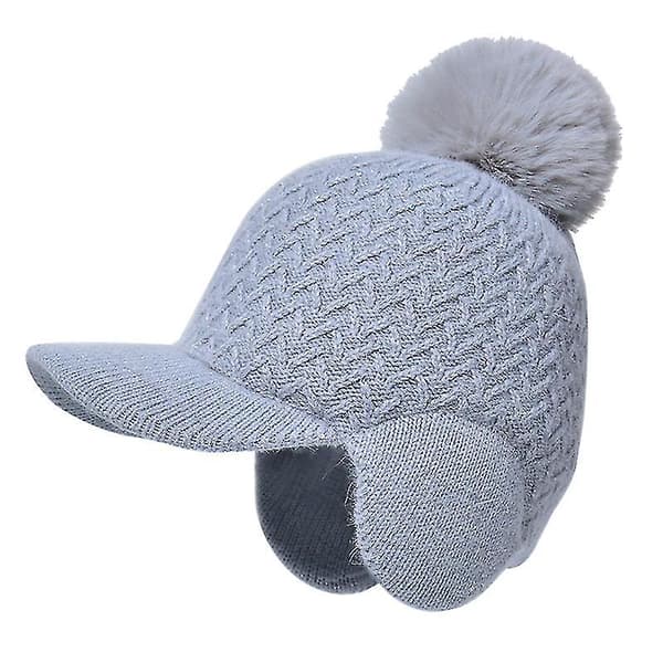 Vinterlue Varm Øreklafflue Strikket Lue Vinterlue Grey