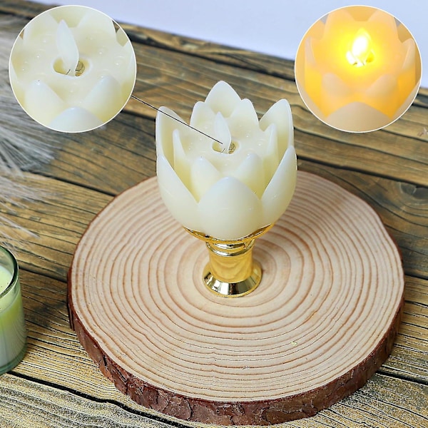 6 stk. LED Lotus Bordlys, 7,5*3cm Lotuslamper Elektroniske Buddhistiske Lys Batteridrevne Buddha Flimrende Varmt Hvidt Lys