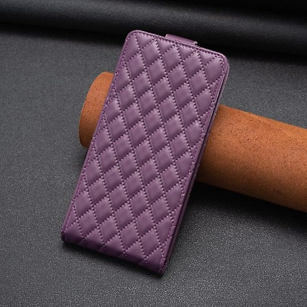 Läderfodral för Samsung Galaxy S21 5g med diamantgitter och vertikal flipp Dark Purple
